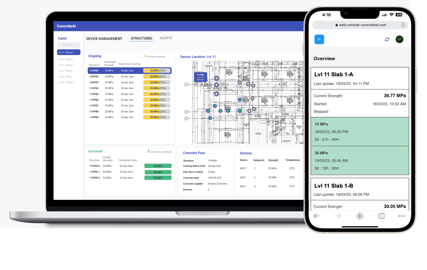 ConcreteAI Platform dashboard on desktop and mobile